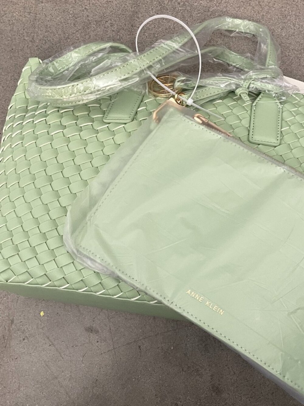 Anne Klein Green Fig Woven Satchel + Crossbody Set NWT
